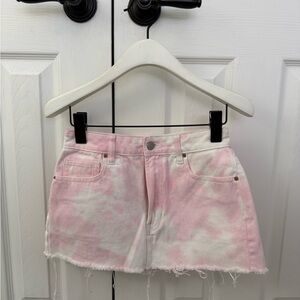 PacSun Pink and White Tie-Dye Jean Skirt